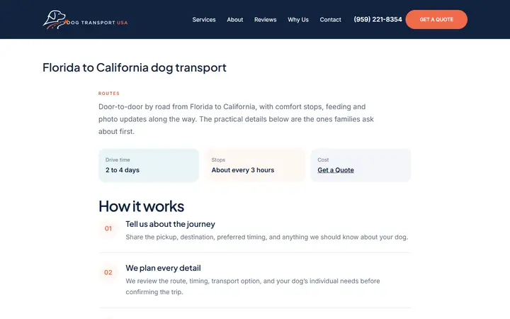 Florida to California Dog Transport, Door to Door